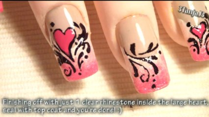 *Filigree valentine nail art design* - Pink & black