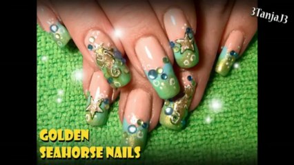 *Golden Seahorse Nail Art Design Tutorial*