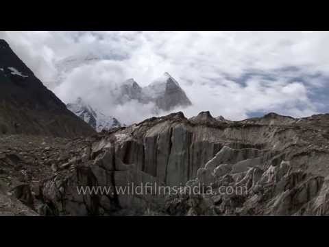 Bhagirathi peaks at the head of Gangotri glacier, seen from Gaumukh