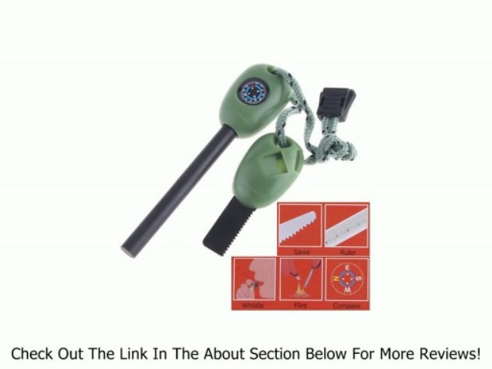 TOMTOP Flint Fire Starter Whistle Compass Saw Ruler Outdoor Survival Kit Review