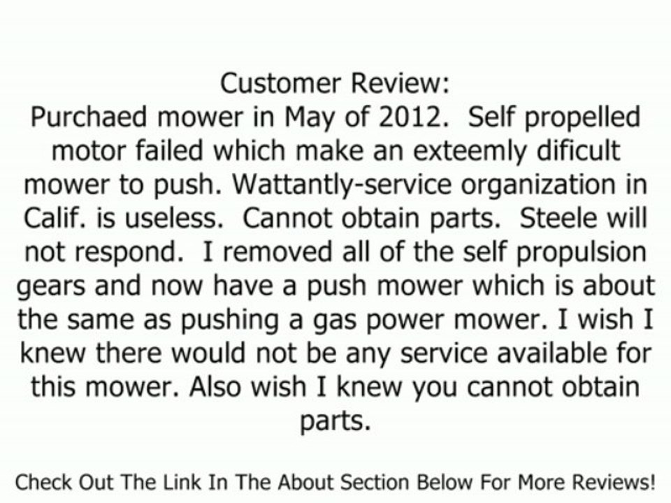 Steele Products SP-PM207SDC 20-Inch 24 Volt Cordless Electric Self Propelled Lawn Mower Review