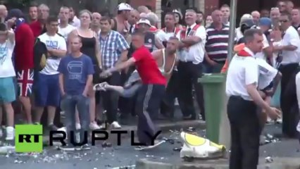 UK- Police clash with unionist march in Belfast