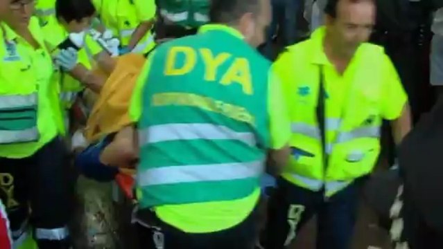 Excruciating moment a bull-runner gets gored at Pamplona