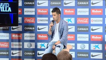 Villa speaks during presentation as Atletico de Madrid's new striker