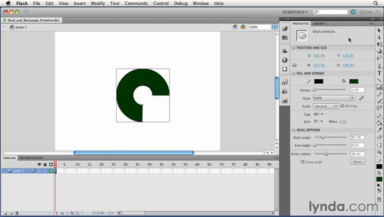 adobe flash Using the Oval and Rectangle Primitive tools