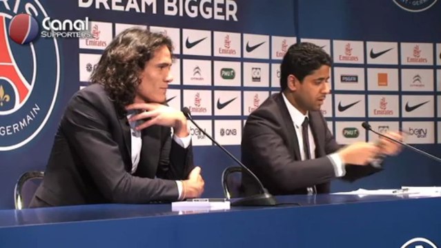 Interventions de Nasser Al-Khelaifi au cours de la conférence de présentation d'Edinson Cavani