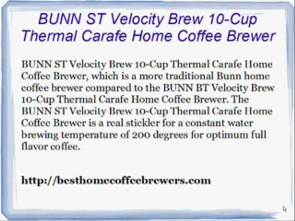 BUNN ST Velocity Brew 10-Cup Thermal Carafe Home Coffee Brewer