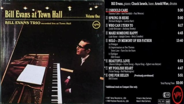 Bill Evans at Town Hall I Should Care