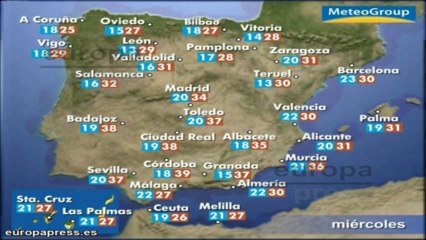 Previsión del tiempo para este miércoles 17 de julio