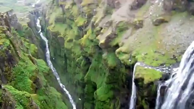 Spectacular view of Icelandic waterfall