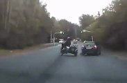 Road rage between a side car and a car - Big Crash!