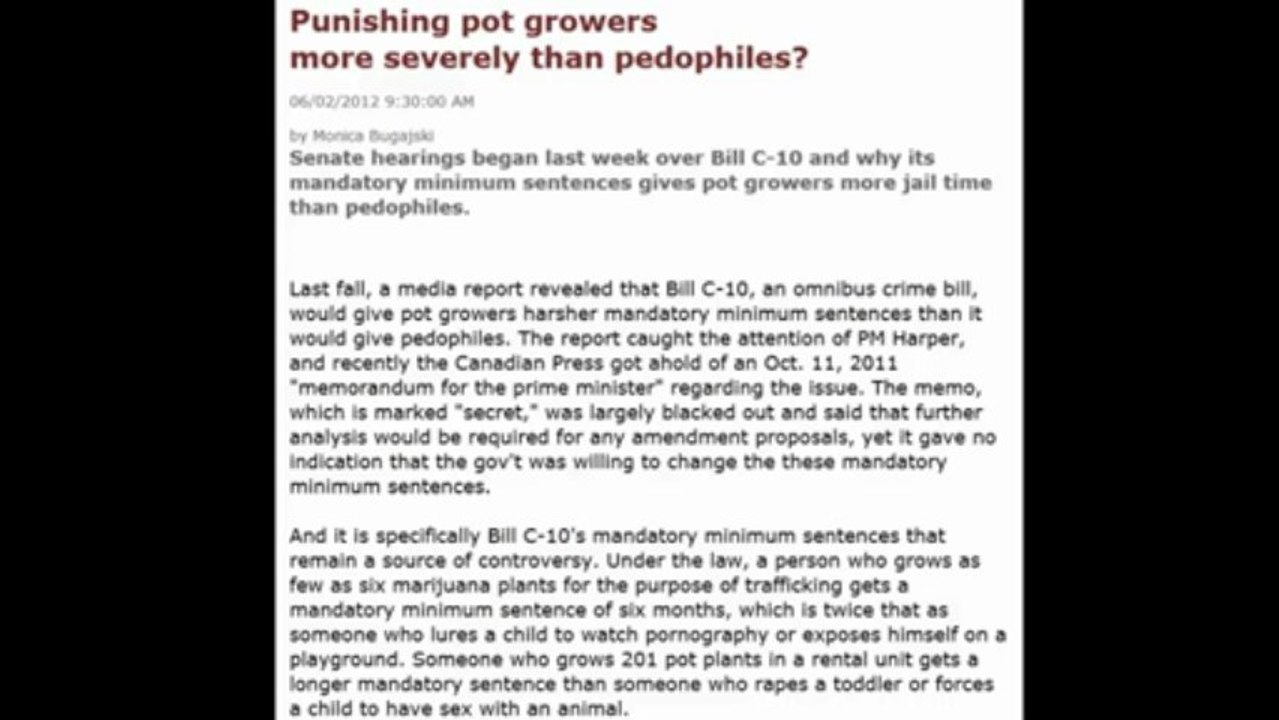 Pot Growers Are NOT Worse Than Pedophiles, Stephen Harper