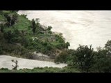 Aerial view of mountains and river: Uttarakhand flood