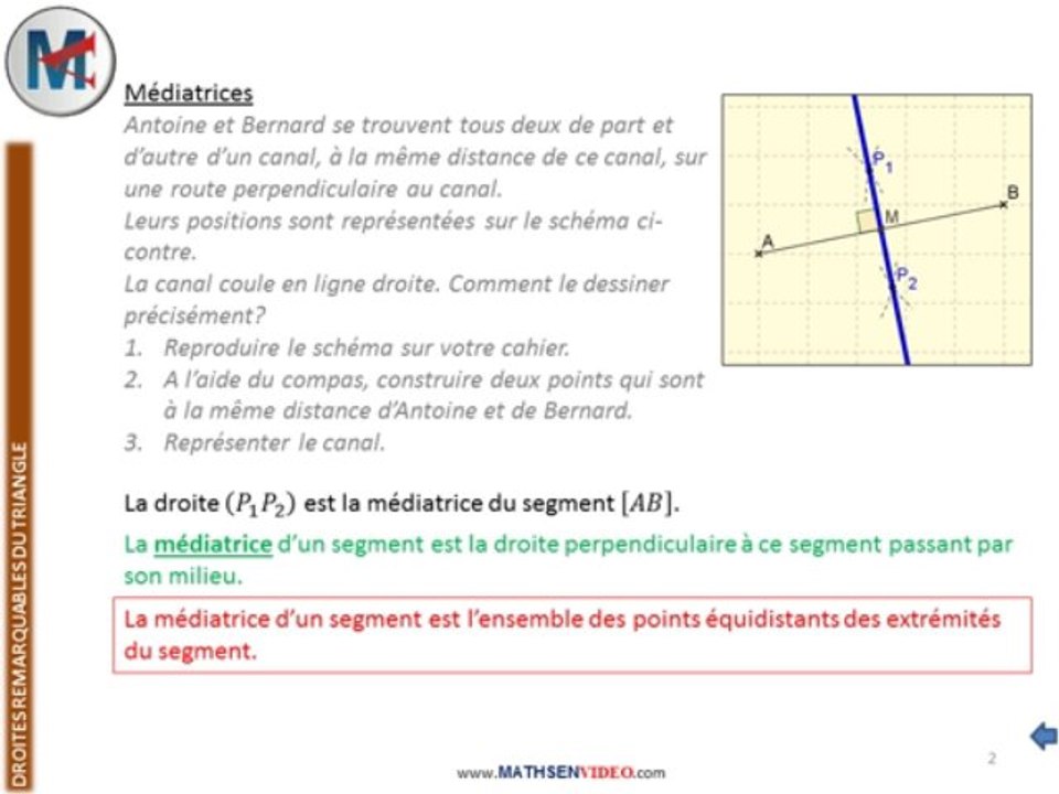 5ème - DROITES REMARQUABLES DU TRIANGLE - Médiatrices