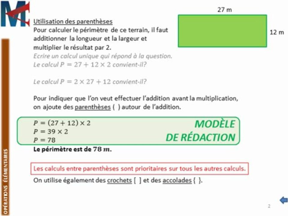5ème - OPERATIONS ELEMENTAIRES - Utilisation des parenthèses