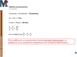 5ème - OPERATIONS SUR LES FRACTIONS - Addition et soustraction