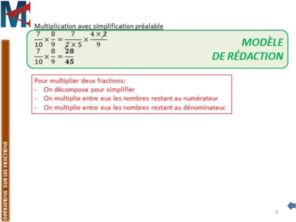 5ème - OPERATIONS SUR LES FRACTIONS - Multiplication de fractions