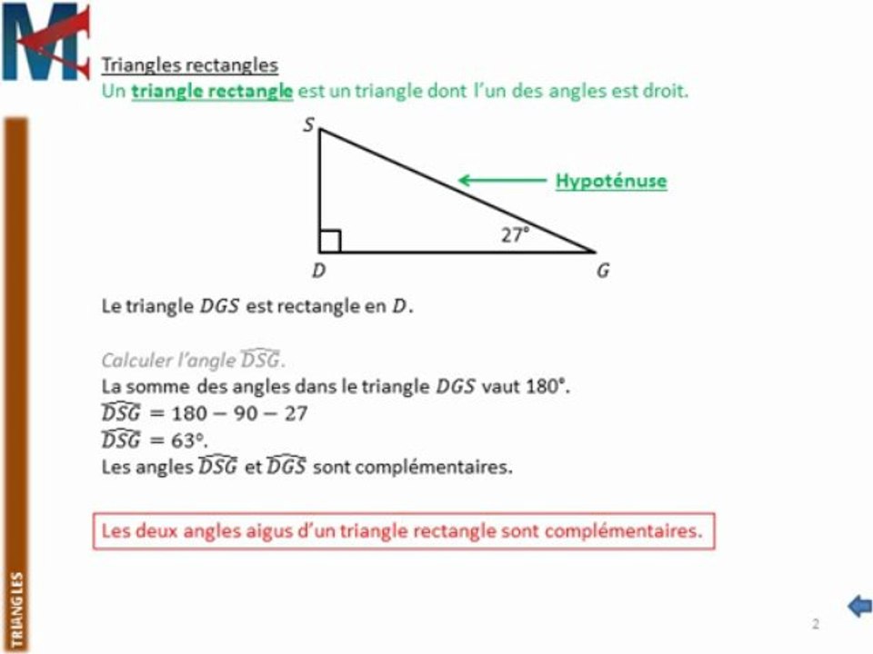 5ème - TRIANGLES - Le triangle rectangle