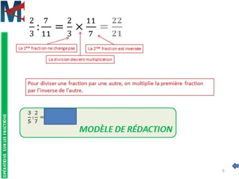 4ème - OPERATIONS SUR LES FRACTIONS - Division de fractions - Vidéo  Dailymotion