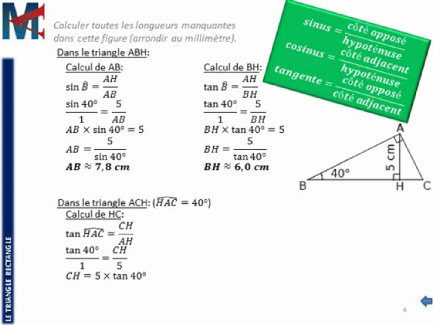 3ème - LE TRIANGLE RECTANGLE - Trigonométrie, Calcul de longueurs - Vidéo  Dailymotion