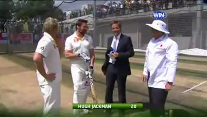 Hugh Jackman Gets Hit in Groin By Shane Warne