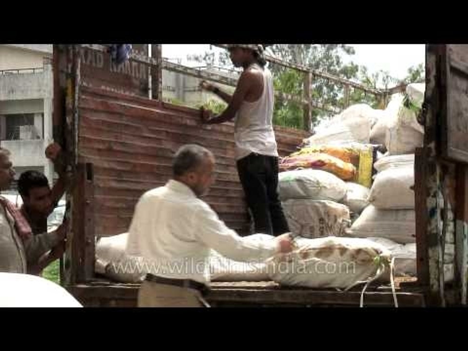 Trucks loaded with relief material for the survivors of Uttarakhand floods