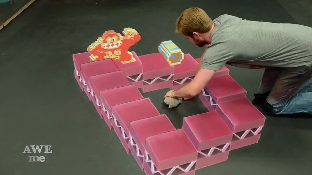 Donkey Kong x M.C. Escher Impossible Staircase 3D Chalk Art(720p_H.264-AAC)