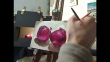 Oil painting time lapse demo - Still life, Two red onions by Ben Sherar