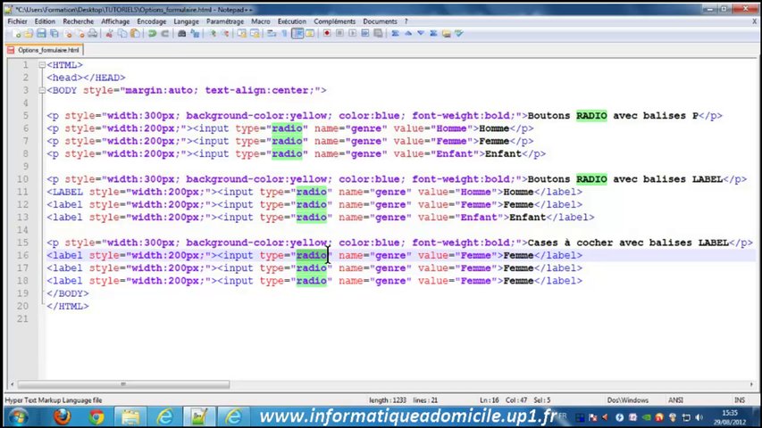 HTML: Cases à cocher et boutons radio