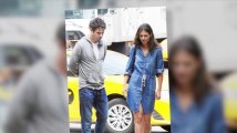 Katie Holmes Rocks a Creased Denim Dress