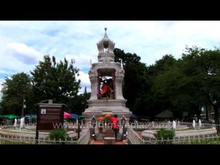 Statue of Mother earth squeezing her hair in Bangkok, Thailand
