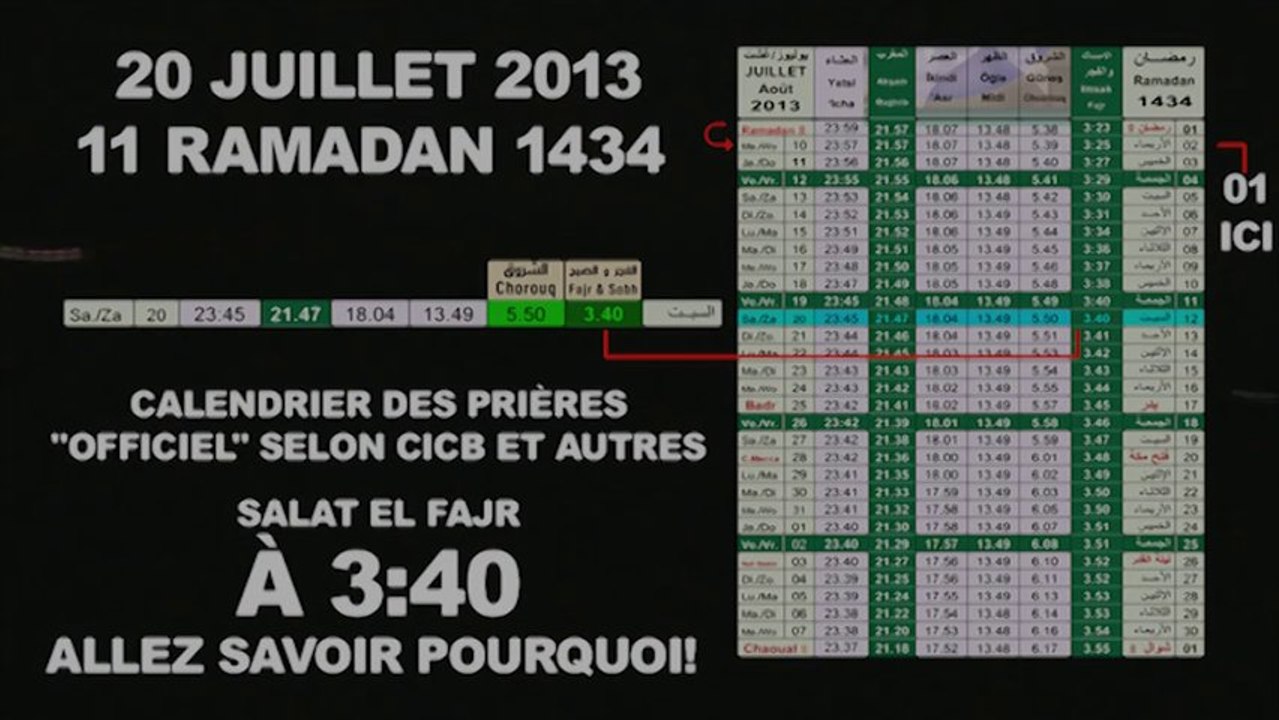 Belgique problème de L'heure exacte de la prière d'al fajr 2013 07 20