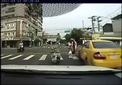 helping an old man to cross the road