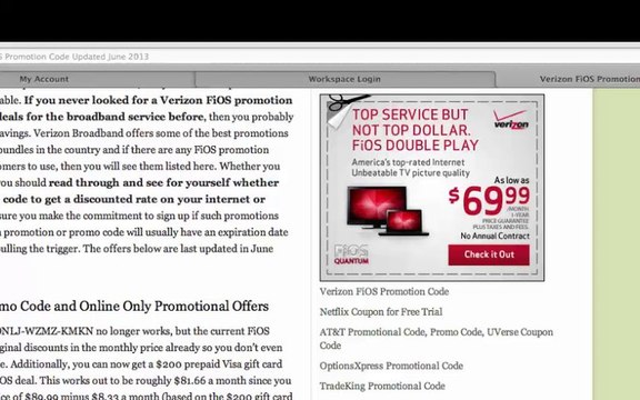 Verizon FiOS Promotion Codes Quick and Easy