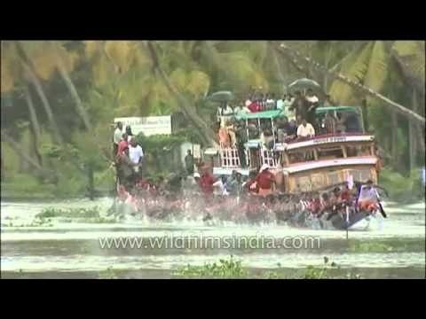 Oarsmen in a close race during the Nehru Trophy Boat Race