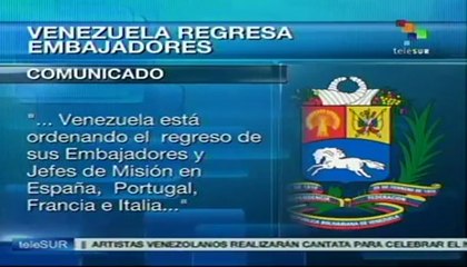 Venezuela ordena regreso de embajadores en Europa