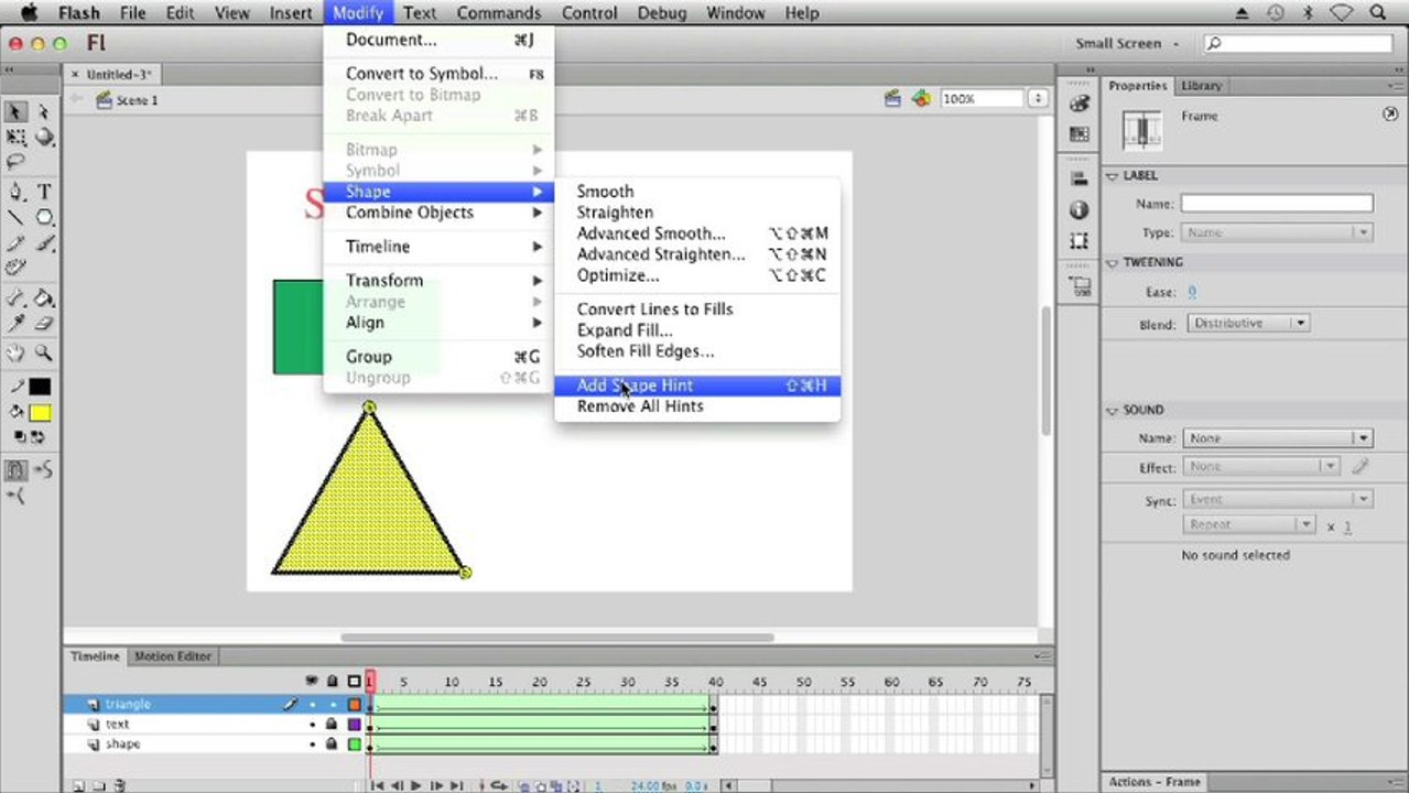 6.3. Animating Text with Shape Tweens - Creating Frames and Keyframes