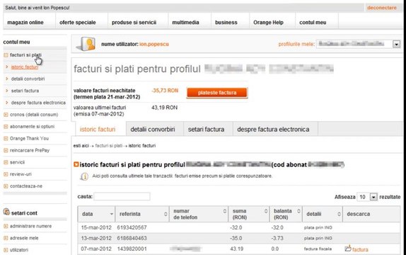 contul tau Orange: cum descarci factura electronica