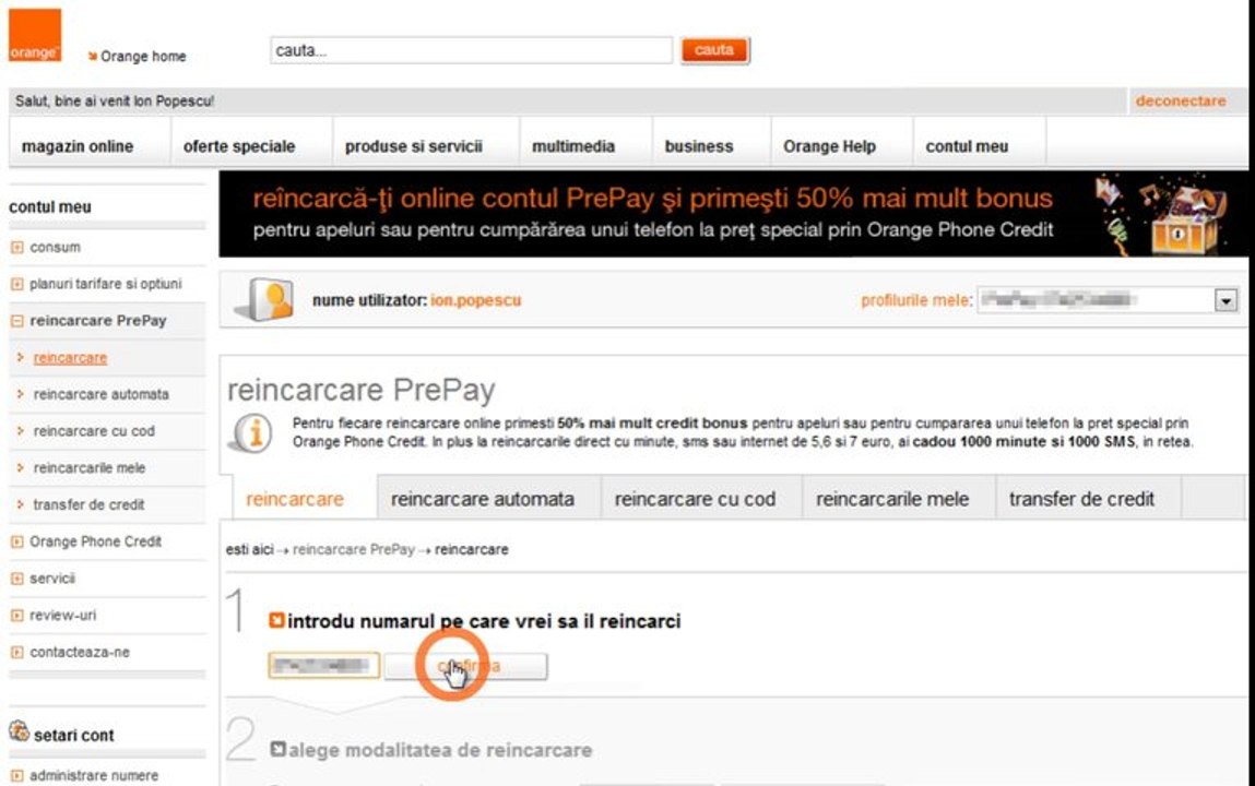 contul tau Orange: cum reincarci un cont PrePay (din cont PrePay)