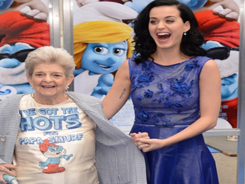 Katy Perry takes her grandma Ann Hudson to the smurfs 2 premiere in Los Angeles!