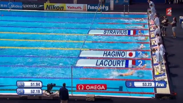 Demi-finale 100m dos (H) - ChM 2013 natation (Stravius et Lacourt)