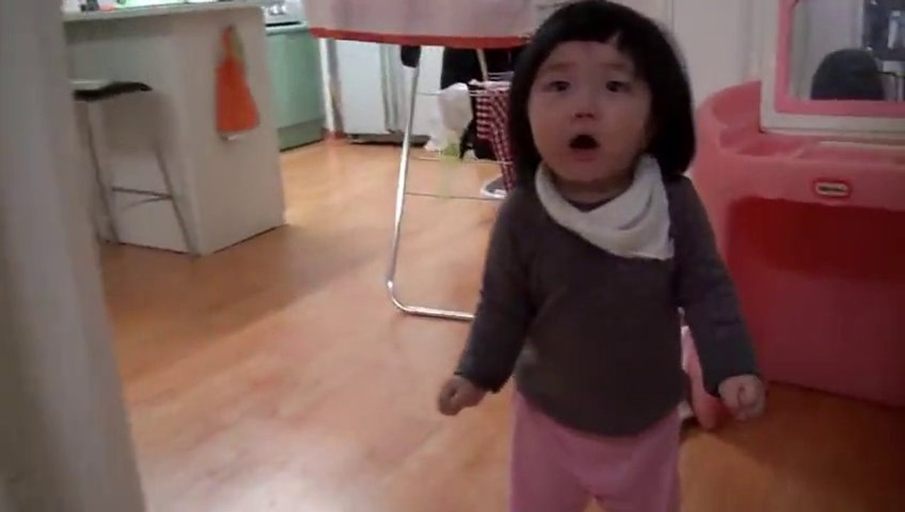 Adorable Korean child Chased By Dad - cutest toddler ever.