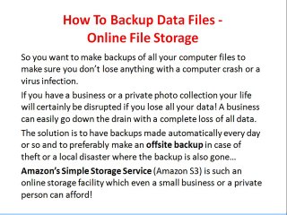 How To Backup Data Files Sect. 1