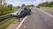 Tire smashes windshield in road accident
