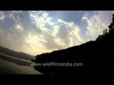 Beautiful time lapse of clouds moving over the Phewa Lake in Pokhara, Nepal