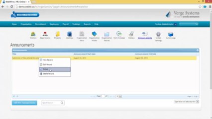 WebHR - Video Tutorials - Organizations - Announcements