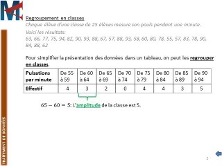 5ème - TRAITEMENT DE DONNEES - Regroupement en classes