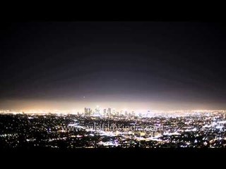 Los Angeles by night, planes whizzing by