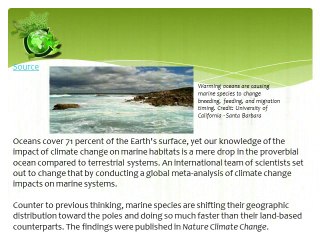 Study finds climate change is causing modifications to marine life behavior