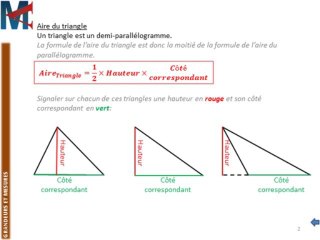 5ème - GRANDEURS ET MESURES - Aire du triangle, Propriété de la médiane